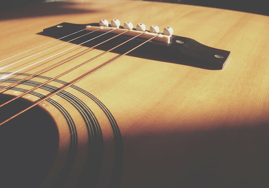 brown acoustic guitar, macro, shot, brown, guitar, acoustic, strings, musical, instrument, blur