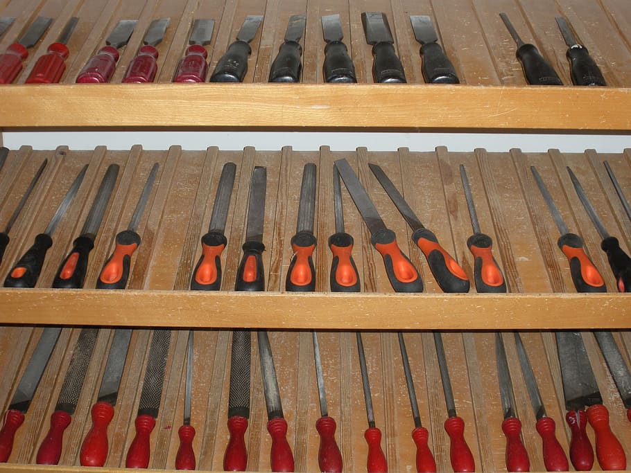 tools, rasp, file, crafts, music, musical equipment, musical instrument, high angle view, indoors, wood - material
