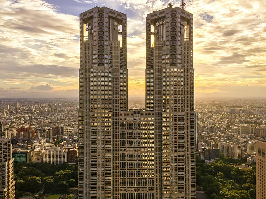 高層ビルの先, 高層ビル, 東京, 日本, 都市景観, モダン, ランドマーク, 日本人, 都市, 構築された構造