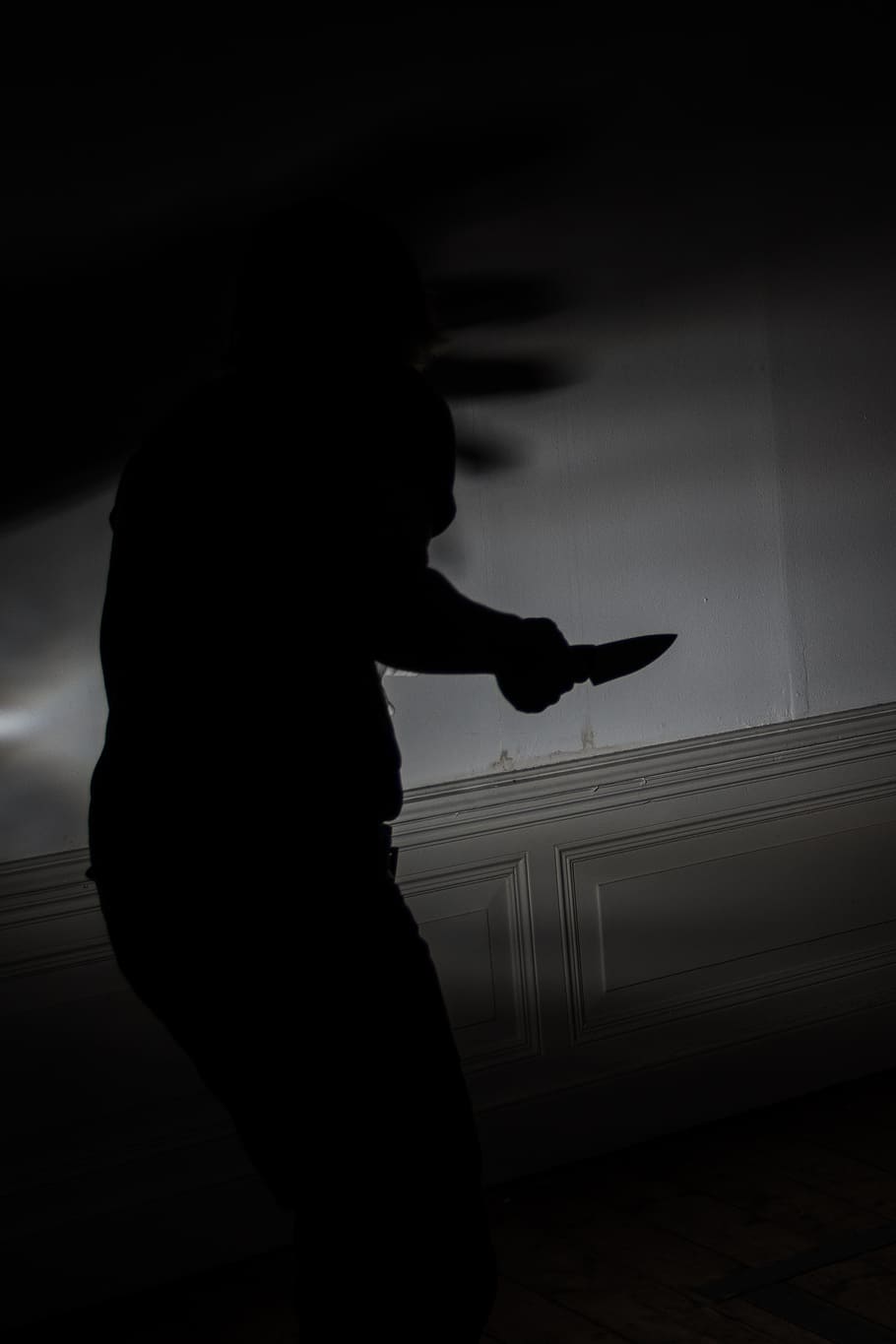 photograph, silhouette person, holding, knife, murder, fear, voltage, attack, suspected, night