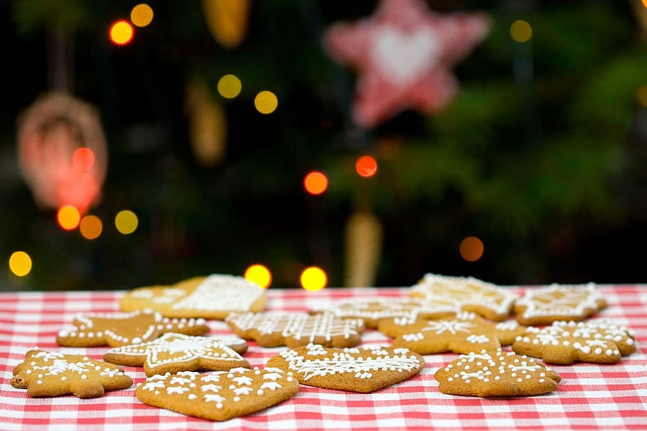 selektif, fotografi fokus, cookie, meja, biskuit, permen, roti jahe, manis, natal, hari natal