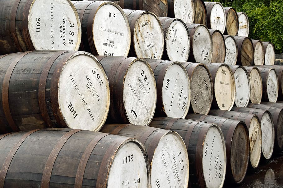 scotland, england, fort william, ben nevis distillery, whisky, whiskey barrels, barrels, barrel, alcohol, wine