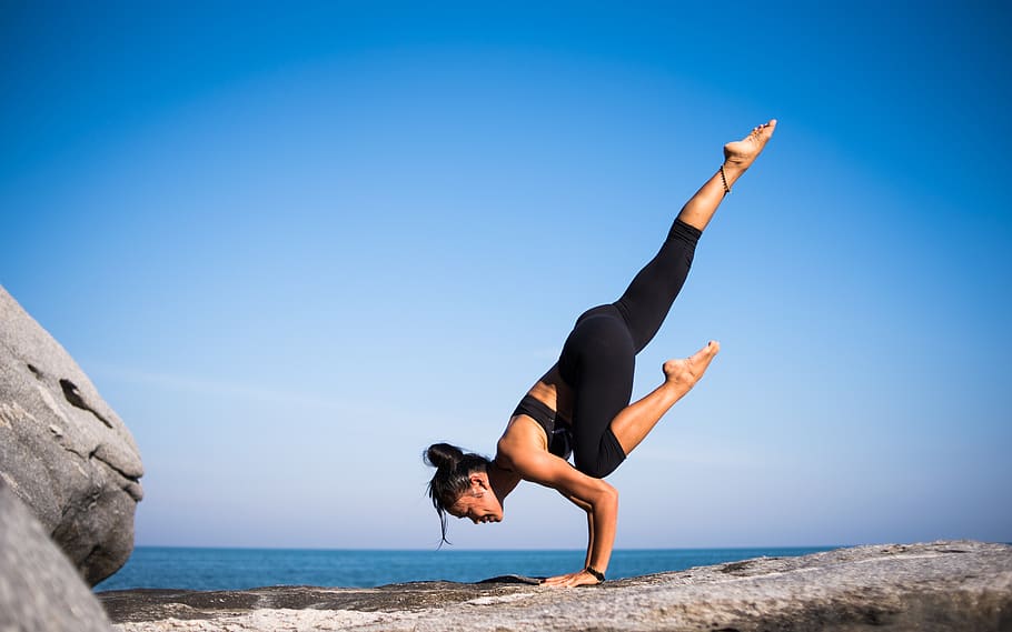 yoga, fuerza, gente, mujer, meditación, fitness, salud, océano, ejercicio, estilo de vida saludable