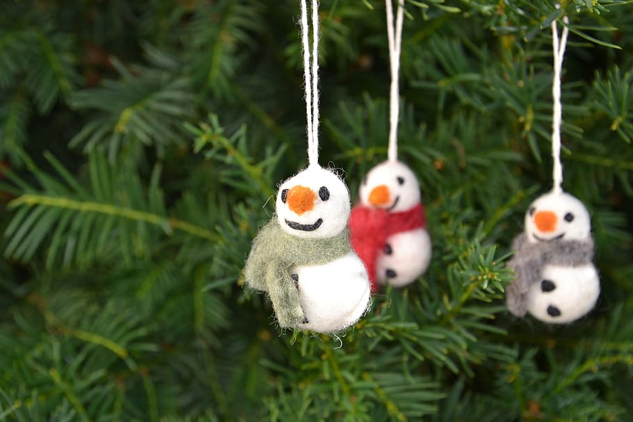 snowman, felt, deco, decoration, christmas greeting, christmas, wintry, mood, handmade, tree