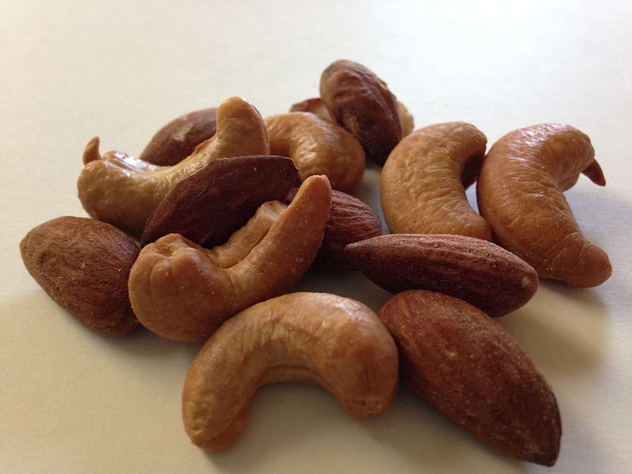 brown, cookies, white, surface, nuts, cashew, almond, mixed nuts, snack, nut