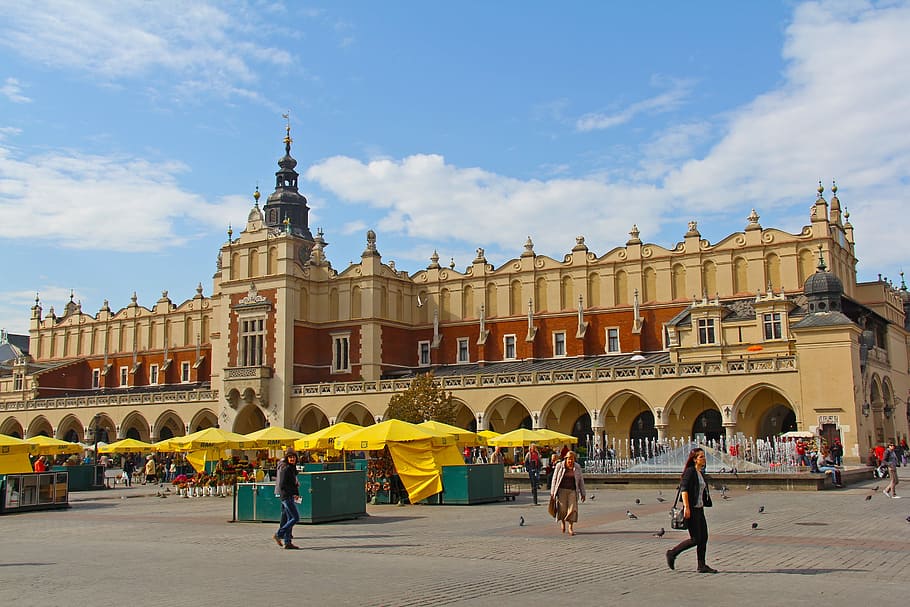 Praça do mercado, Pitoresca, Modo de exibição, Cidade, dia, bela, cidade velha, cracóvia, polônia, europa oriental
