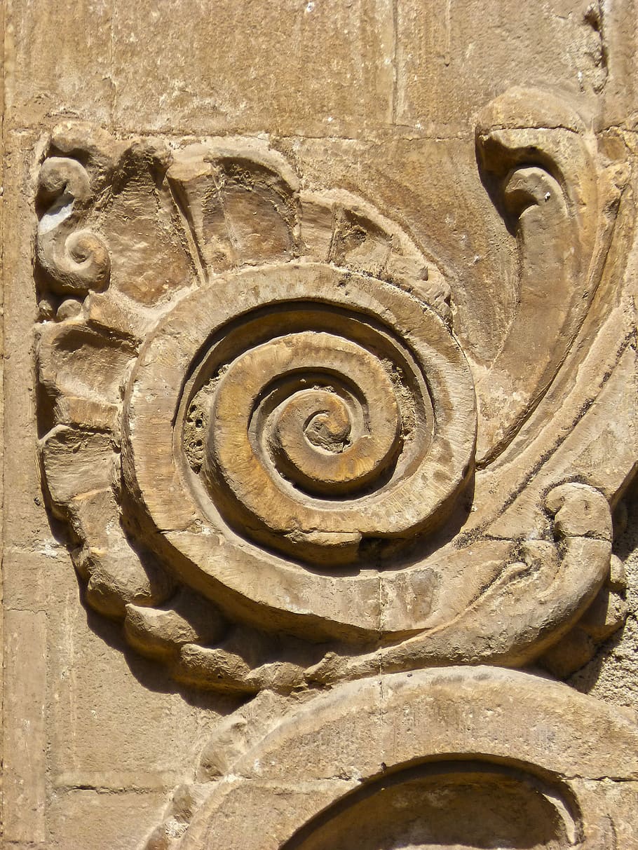 Spiral, Snail, Carved Stone, Stone, Church, church, scroll, stone material, ornate, architecture, close-up