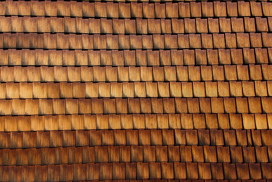 facade cladding, shingle, wood shingles, wooden wall, wall tiling, texture, backgrounds, full frame, pattern, brown