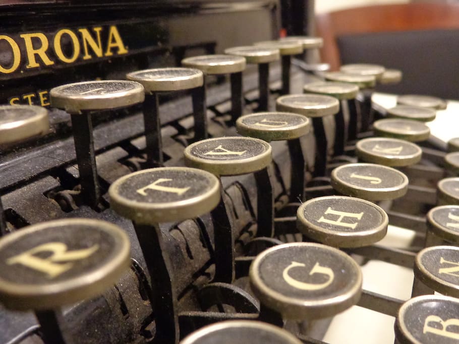 typewriter, antique, old, vintage, machine, equipment, type, in a row, text, close-up