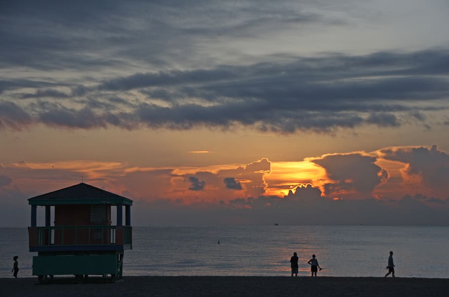 Miami, playa, puesta de sol, mar, Miami Beach, agua, Estados Unidos, América, Florida, cielo