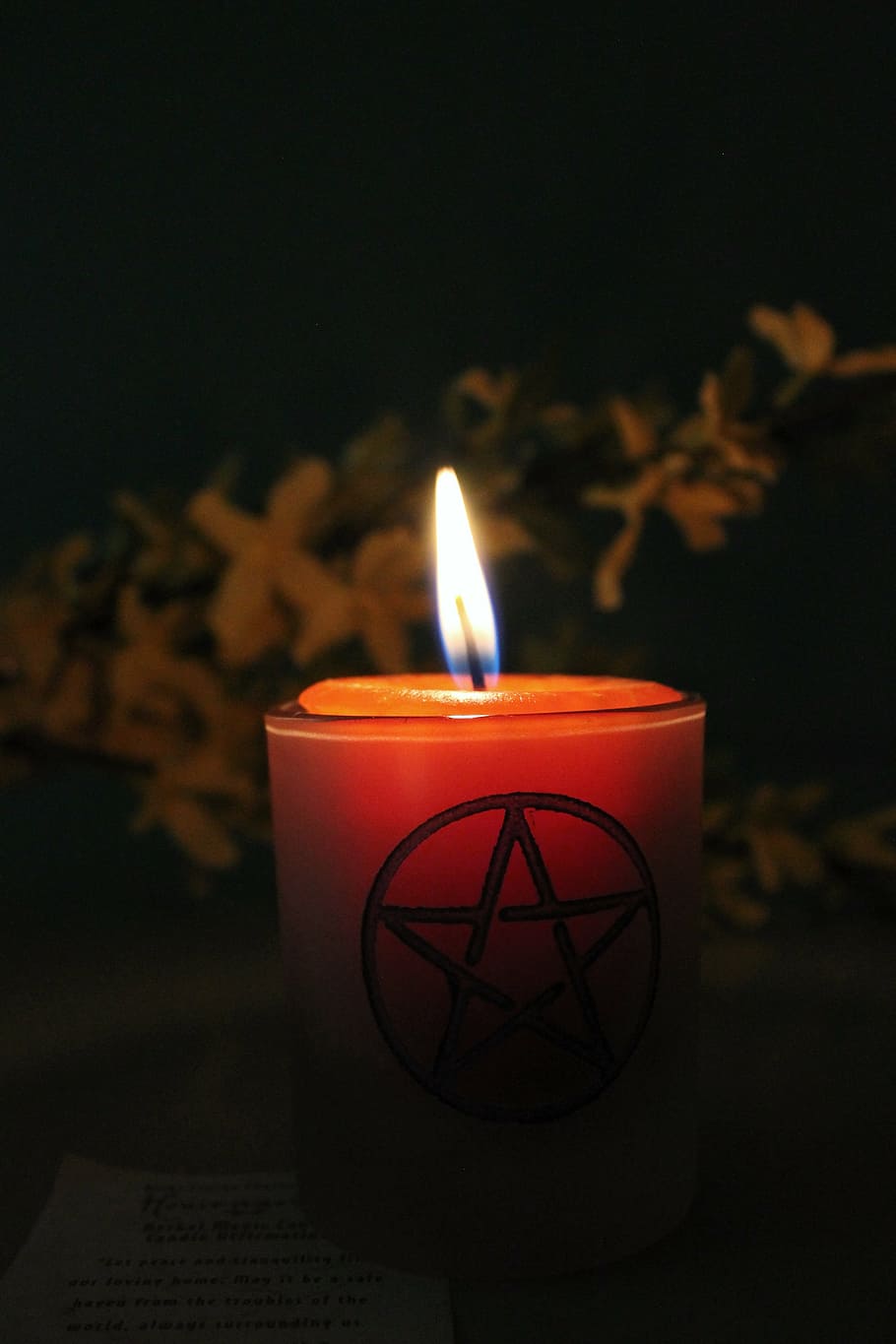 lighted pillar candle, candle magic, candle magick, wicca, pagan, magic, flame, occult, ancient, esoteric