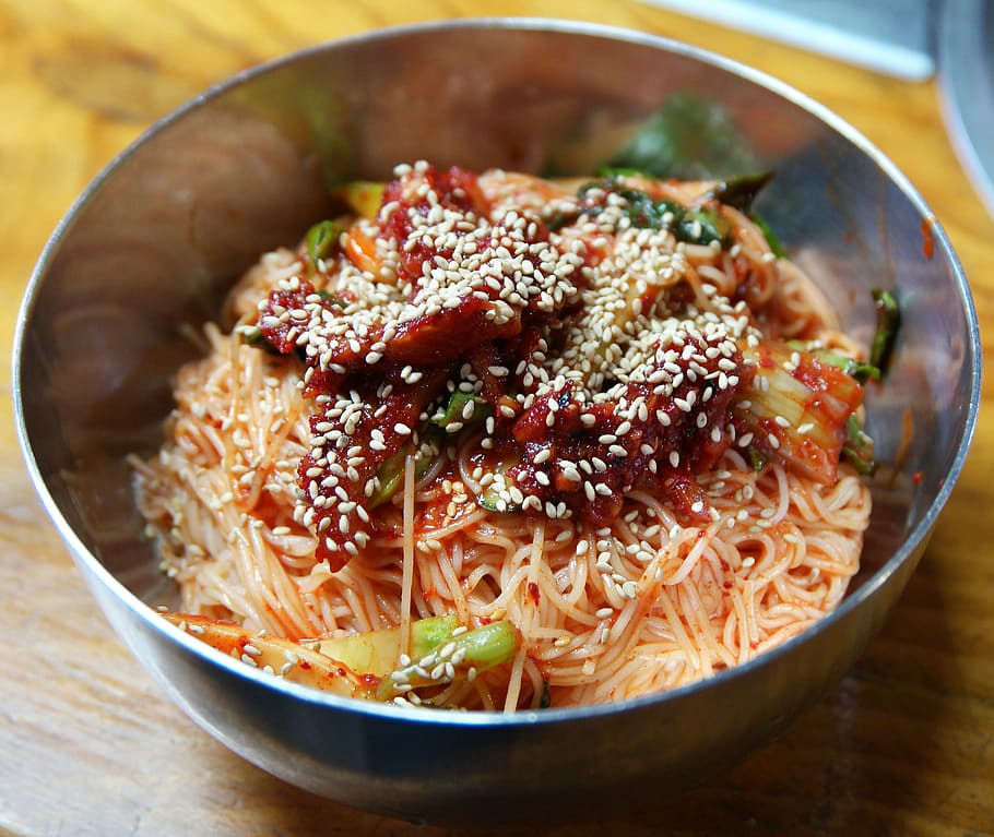 pasta, tomato sauce, kimchi, bowl, bibim guksu, non-beam if, korean food, non-beam lighting state council chinese, food, meal