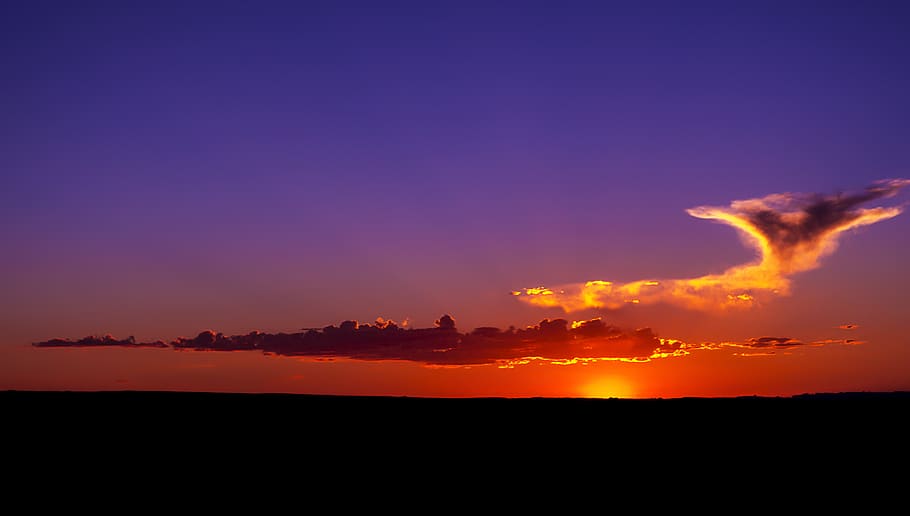 desierto, puesta de sol, cielo, naranja, rojo, amanecer, paisaje, arena, seco, naturaleza