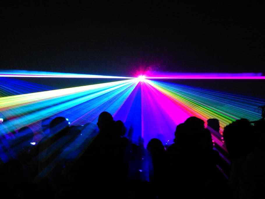people partying, laser, show, laser show, colorful, color, light, artificial light, light show, celebrate