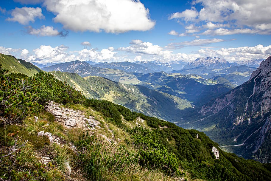 alpino, cumbre, verano, montañas, paisaje, naturaleza, panorama, cielo, montañismo, vista