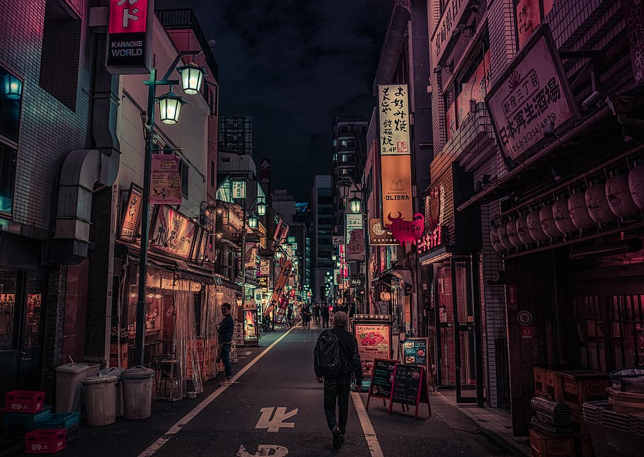 Tóquio, noite, Shinjuku, iluminação, tarde, construção, Ásia, visão noturna, néon, estrada