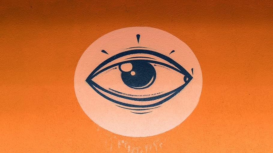 Graffiti, Eye, Stylized, Orange, decoration, painted, wall, art, figure, drawing
