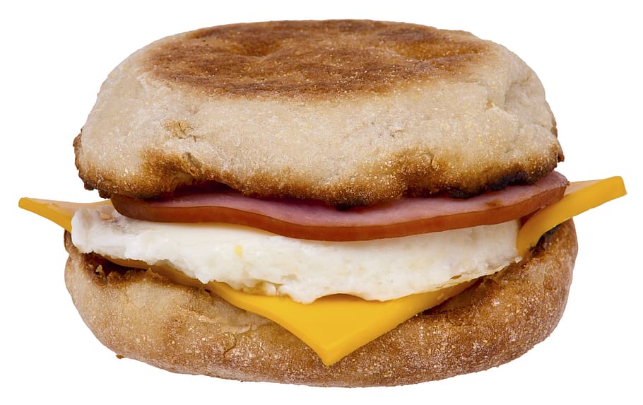 hamburguesa, comida de queso, desayuno, comida, tocino canadiense, huevo, queso, panecillo, restaurante, mañana