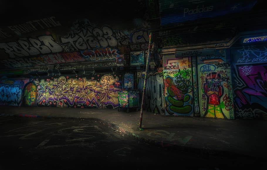 assorted-colored graffiti, wall, graffiti, graffiti wall, night, urban, vandalism, culture, grafitti, graffitti