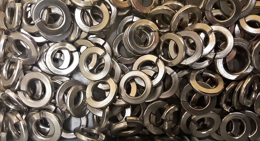 anilhas sextavadas de aço inoxidável, Anilhas, aço, metal, metálico, círculos, cromo, ferramentas, kit de ferramentas, ferragens