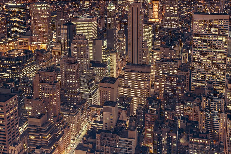 high-rise, buildings, city, New York, skyline, NYC, architecture, night, dark, lights
