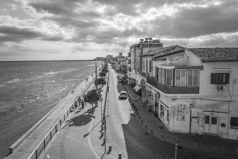 cyprus, larnaca, old town, promenade, street, sky, clouds, winter, afternoon, cloud - sky