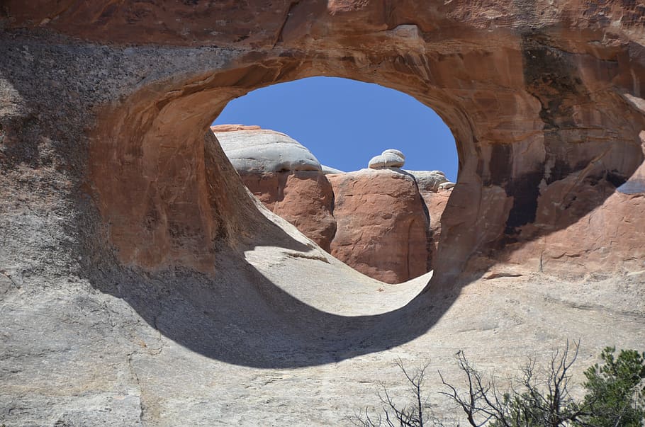 hole, brown, rock formation, tunnel arch, arches national park, utah, usa, national park, arches, moab