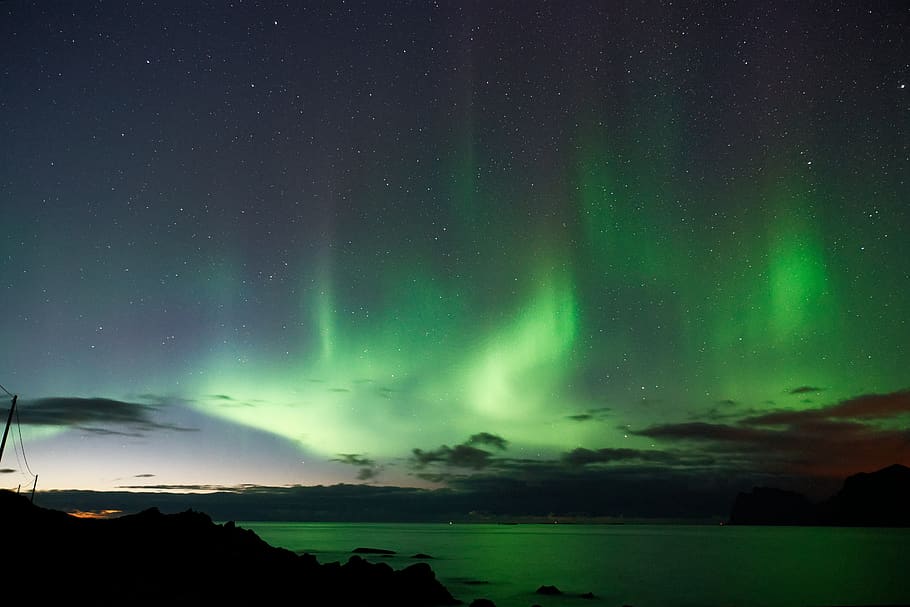 norway, aurora, northern lights, night, green, sky, borealis, phenomenon, nature, fjord