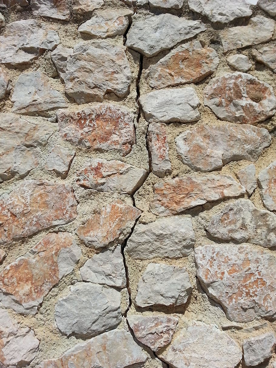 red, gray, stone fragment, stone wall, natural stone, crack, earthquake, structure, transience, brittle