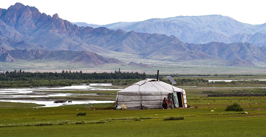 tent, wetland, mountain, background, Yurt, Mongolia, Steppe, Altai, independent Mongolia, nature