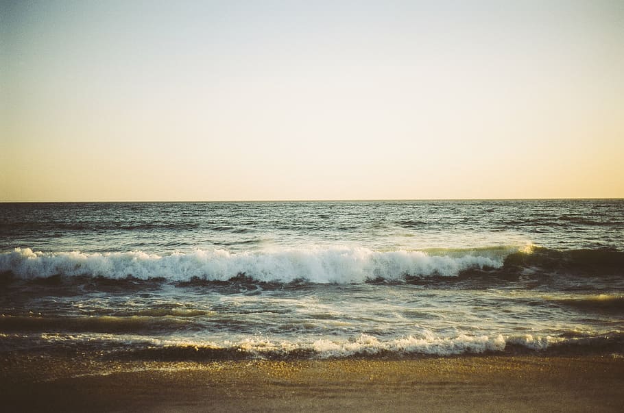 gelombang laut, pantai, siang hari, laut, ombak, pasir, lautan, air, cipratan, matahari terbenam