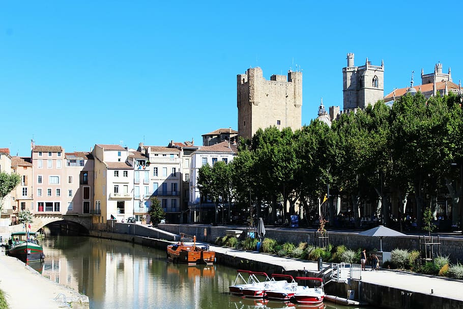 narbonne, france, channel, boat, water, river, water courses, waterway, channels, wharf