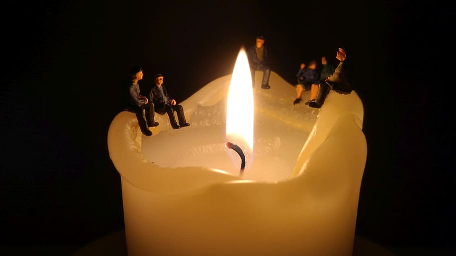 miniature figures, personal, candle, light, model, dark, sitting, heat, advent, group