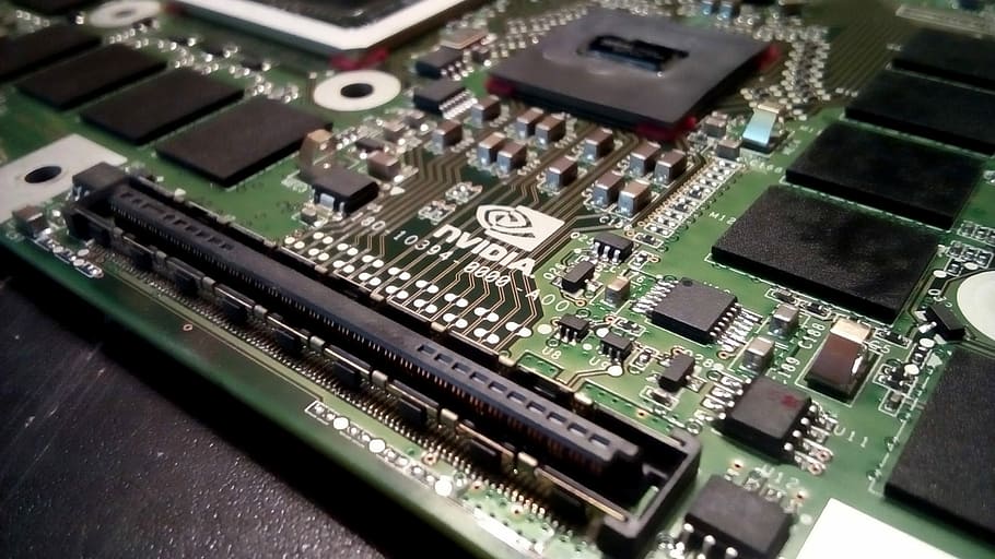 green computer motherboard, Nvidia, Gpu, Electronics, Pcb, Board, processor, circuit, chip, computer