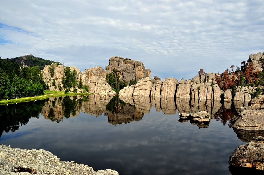 custer state park, custer, mountain, lake, south dakota, landscape, water, sky, reflection, rock