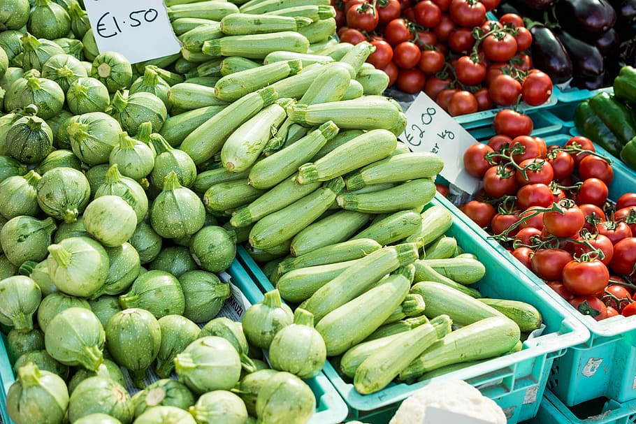 mercado, calabaza de verano, mercado de agricultores, Malta, exterior, calabaza, verduras, calabacín, vegetales, alimentos