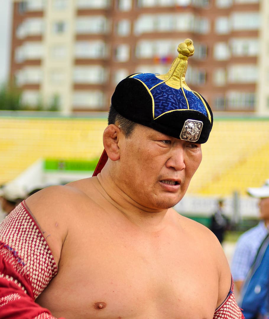 lutador, mongol, homem, etnia, tradicional, traje, masculino, ásia, cultura, esportes