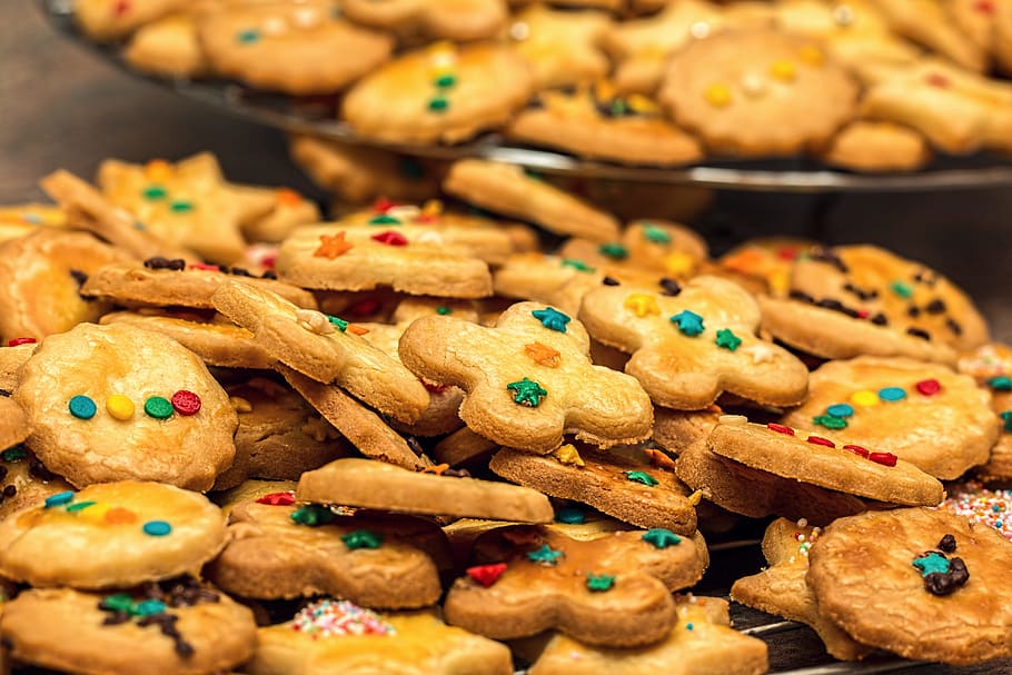 얕은, 초점 사진, 쿠키, 크리스마스 쿠키, 크리스마스 비스킷, 비스킷, 크리스마스, 단, 제철의, 맛있는