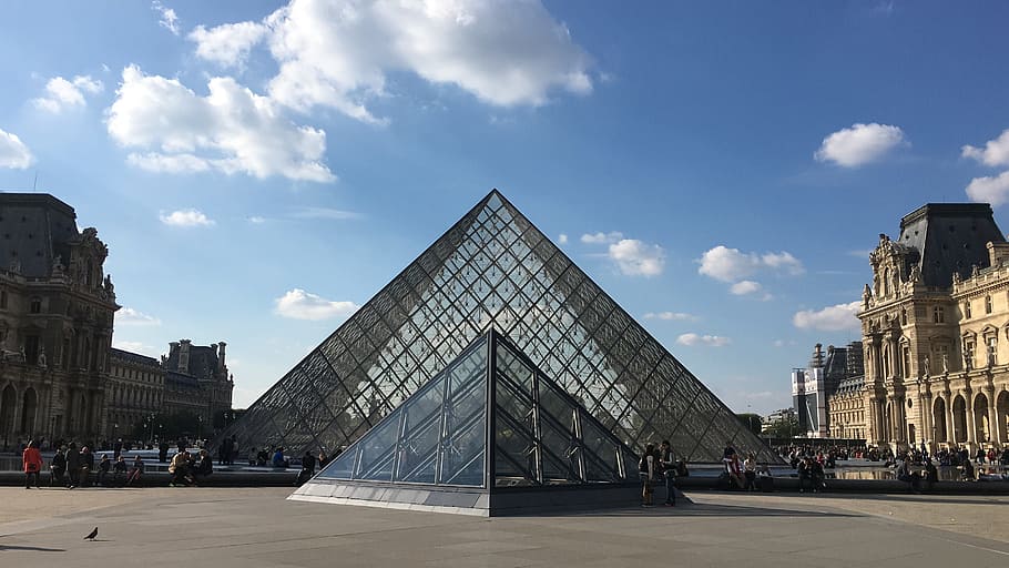 Pyramids, Museum, Louvre, Glass Pyramid, paris, sky, light, glass, architecture, built structure
