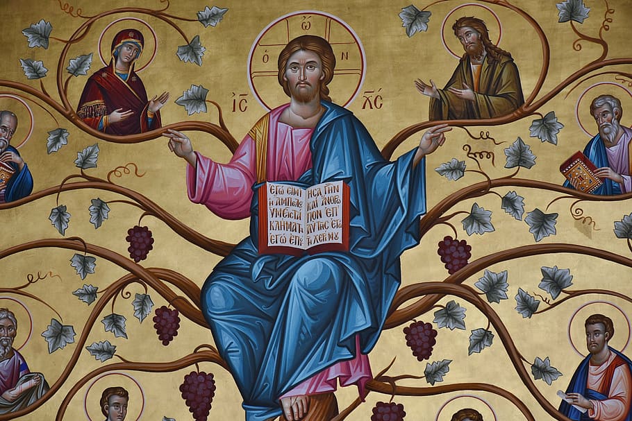 four religious illustration, greek orthodox, art, church, greek, mural, old, orthodox, painting, religion