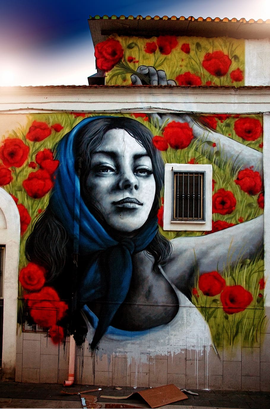 article, murals, face, expression, girl, wall, look, woman, color, colors