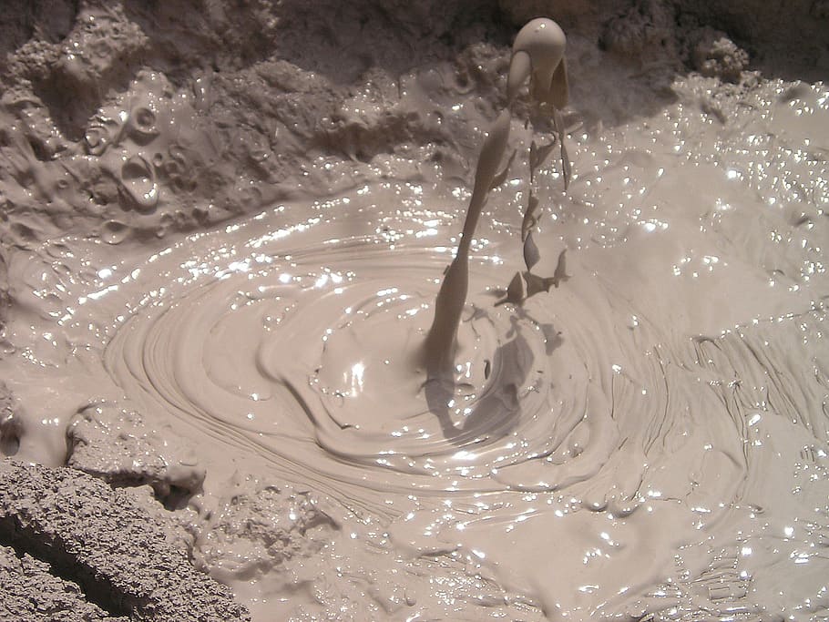 brown mud, mud, volcanism, volcanic, hot, new zealand, bubble, water, rippled, nature