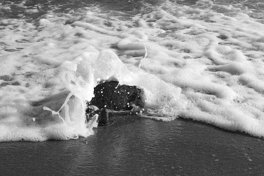 wave, sea, beach, water, foam, sand, rock, edge of the sea, summer, stone