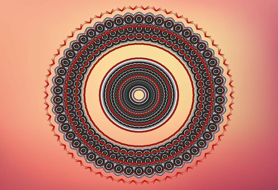 gray, red, mandala, ornamental, shape, concentric, round, abstract, art, design
