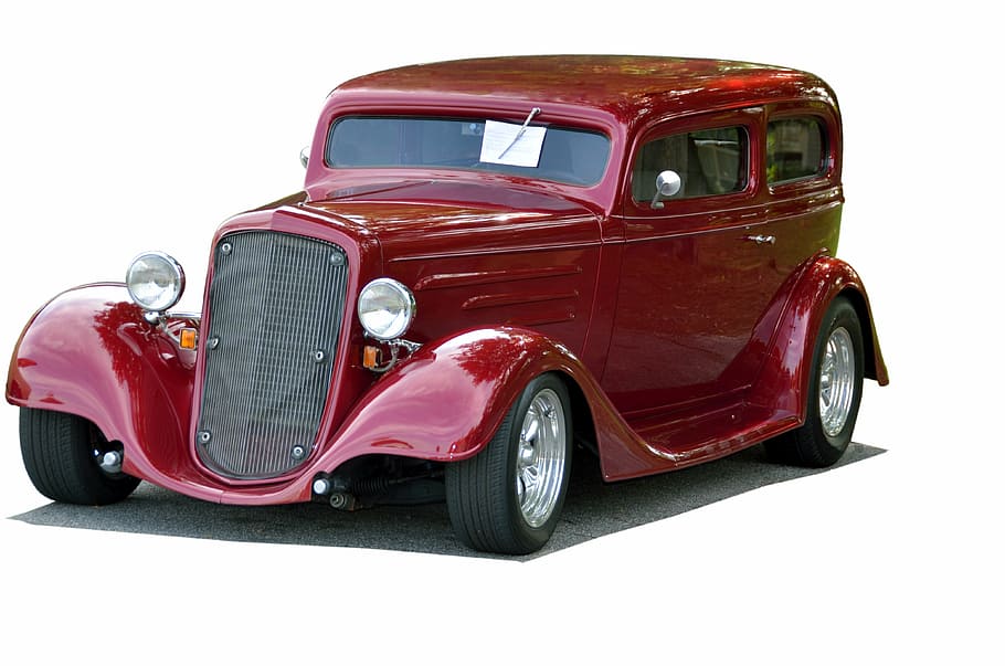 Coupe rojo clásico, coche clásico, vintage, restaurado, hot rod, brillante, nostalgia, clásico, transporte, viejo