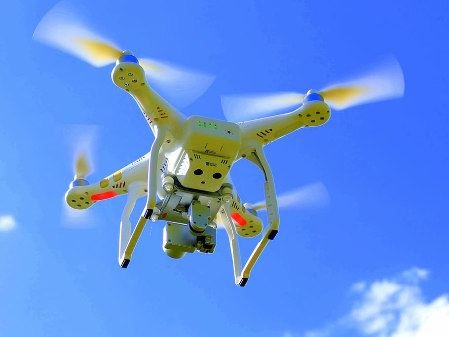 volando, dron, cielo, quadcopter, quadrocopter, máquina voladora, rotores, aeronave, hélice, despegue