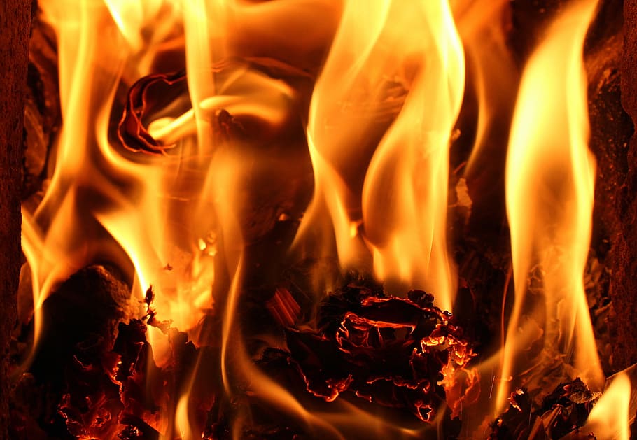 close-up photo, fire, flames, hot, heat, fireplace, energy, light, burn, hearth