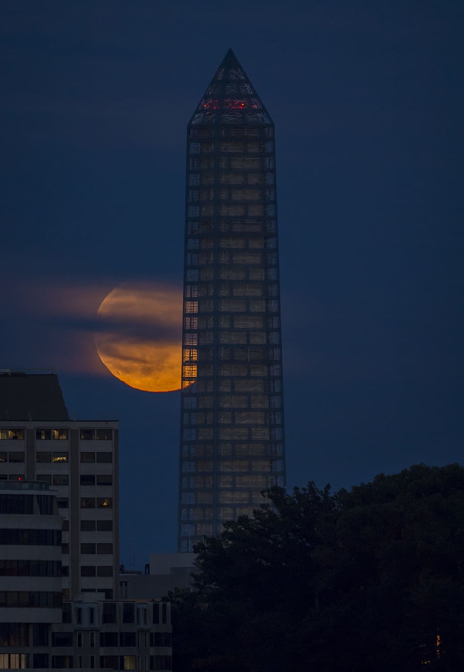 Supermoon, Perigee, Night, full, washington monument, glowing, bright, light, clouds, district of columbia