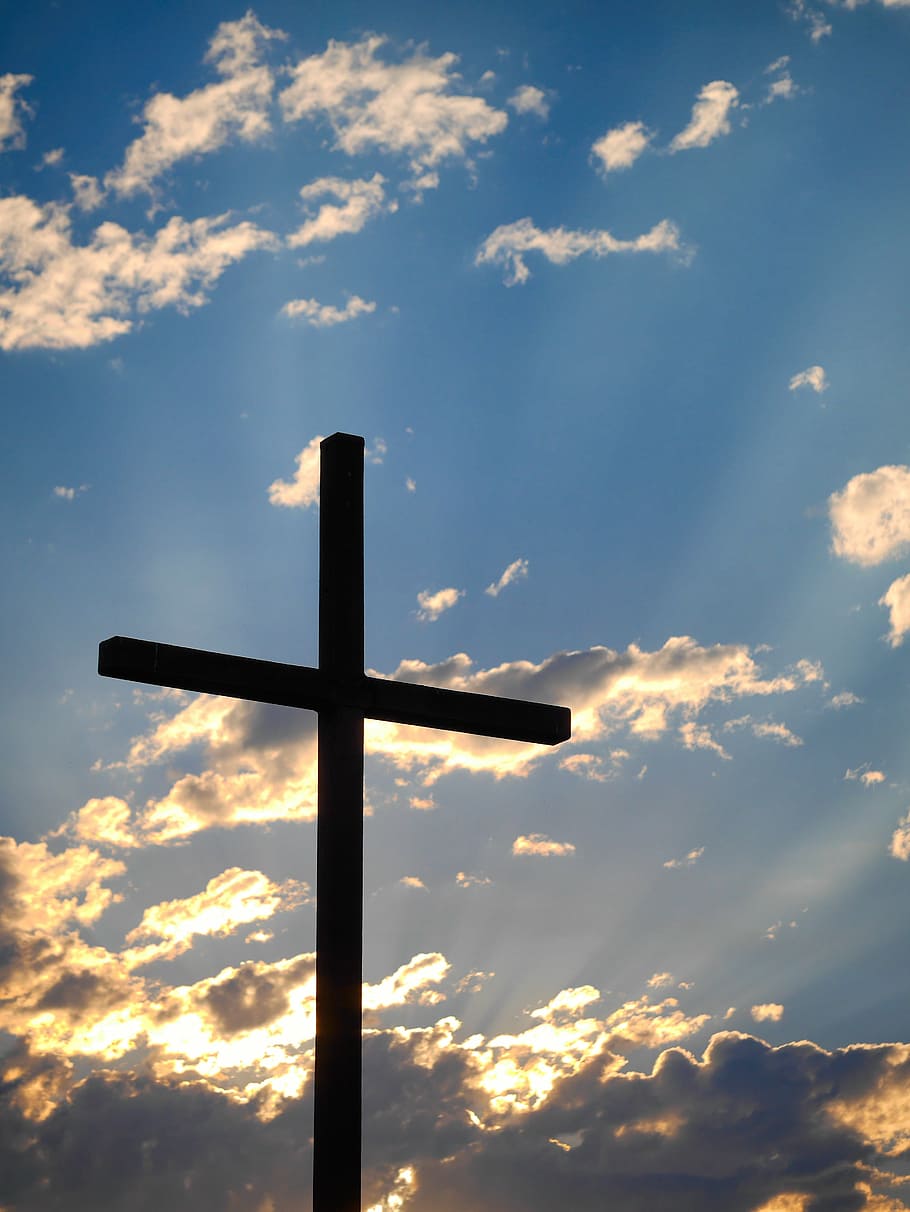 silhouette of cross, christianity, cross, outdoors, silhouette, sky, religion, crucifix, spirituality, cloud - sky