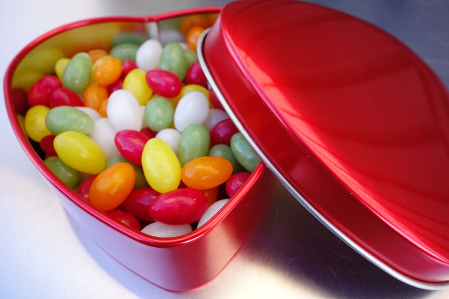 heart box, tin can, metal box, cans shop, candy, food, food and drink, bowl, red, fruit